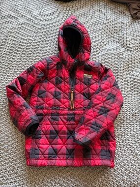 L.L. Bean Kids' Red & Black Quilted Hooded Pullover Jacket size 6/7